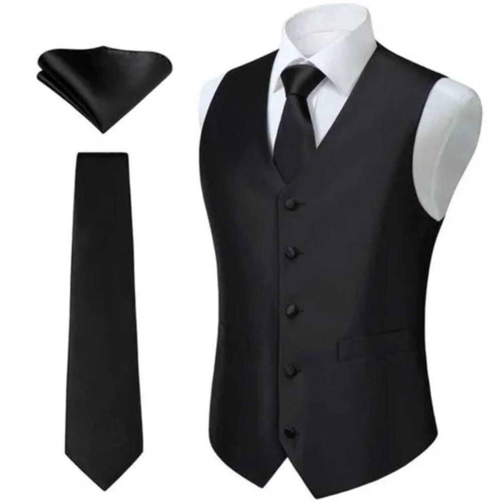 New 3PC Men's Paisley Floral Suit Vest Black
